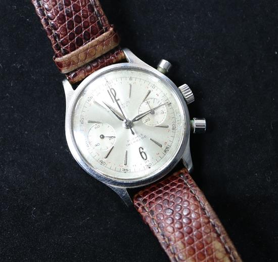 A gentlemans stainless steel chronograph wrist watch retailed by Winegartens Ltd, London.